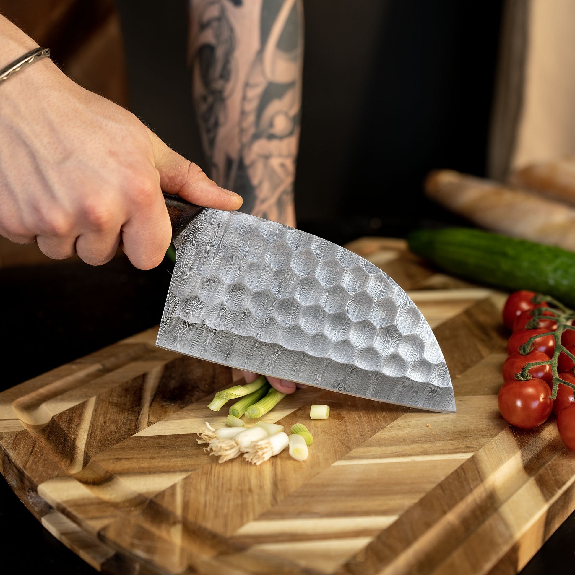 Serbian Cleaver Damascus Steel Chopper Chef Knife - Forging Blades