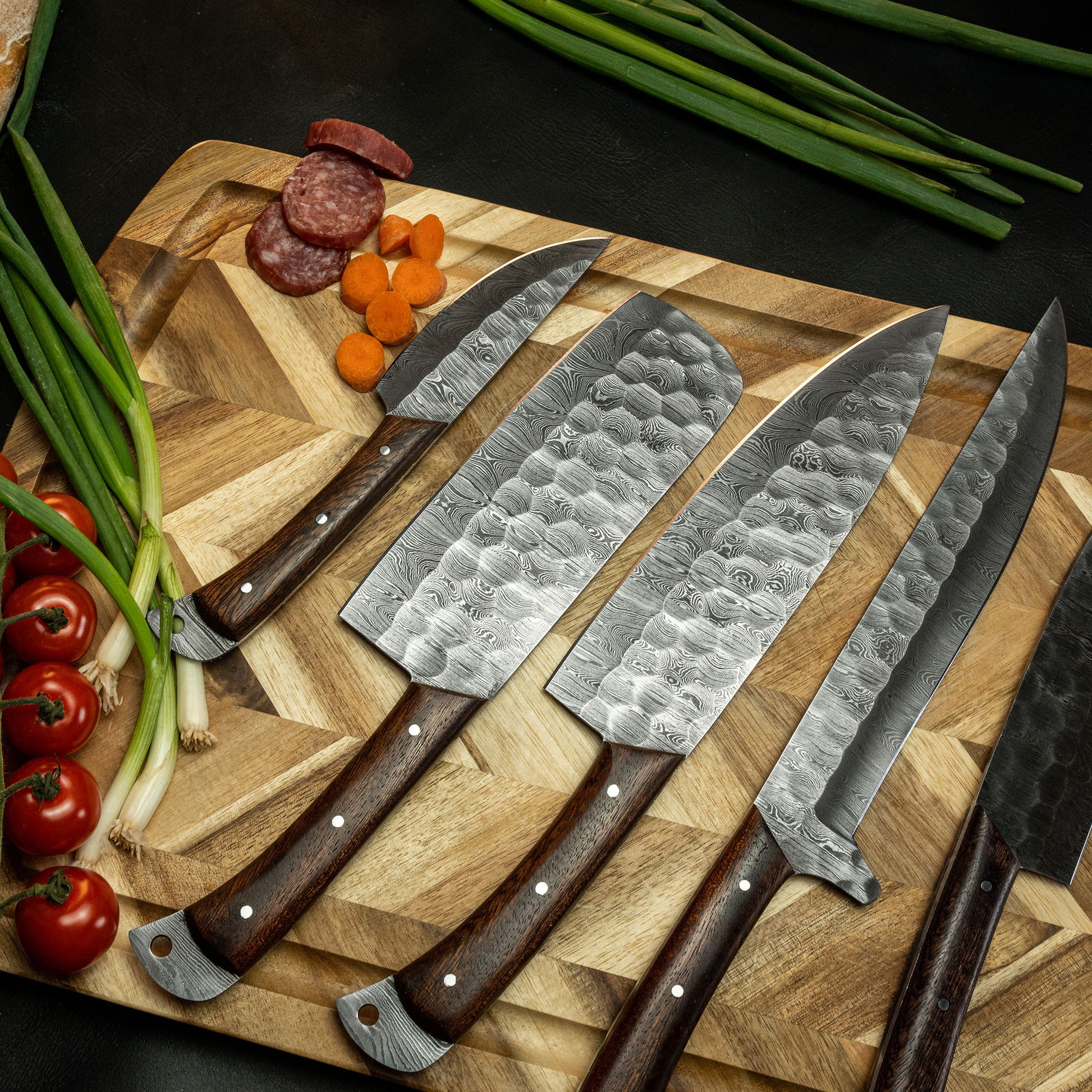 DAMASCUS STEEL KITCHEN CHEF KNIVES SET, BBQ SET