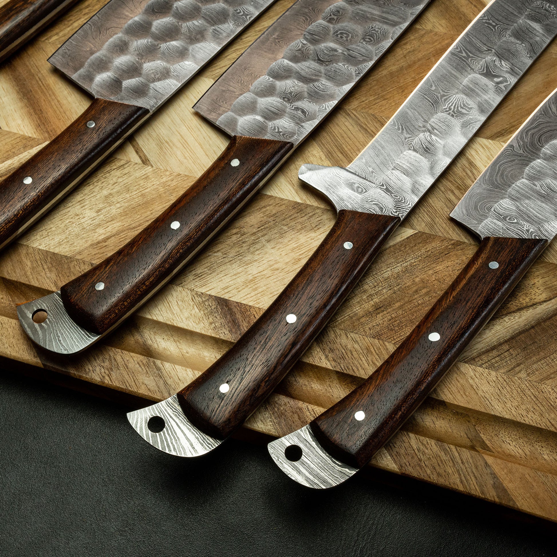 Custom Handmade Damascus steel chef/Kitchen knife set of 5 PCS with Le