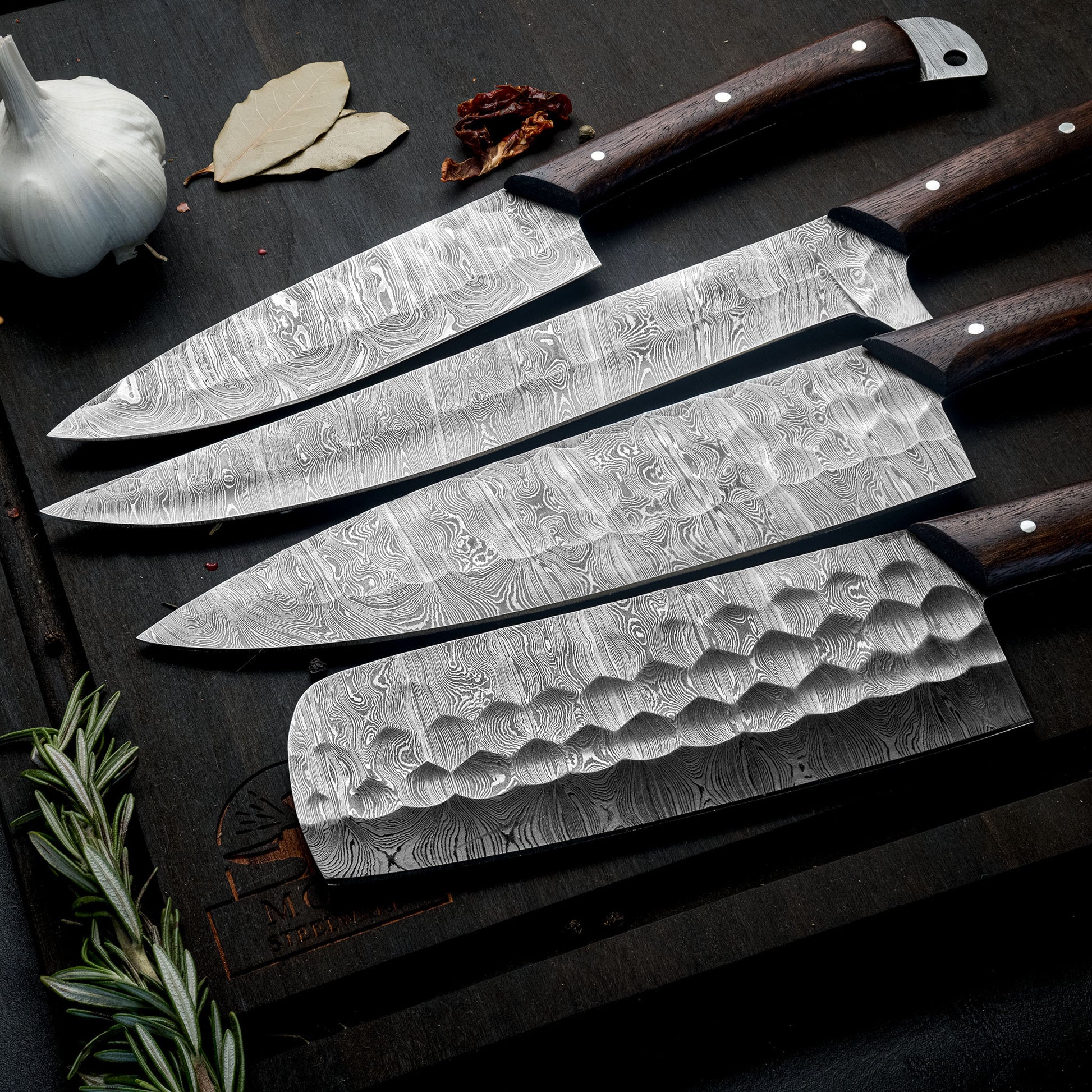 Damascus Steel Chef Knives Set  Kitchen Knife - Camping Cutting Knives