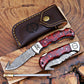 Red Checkered Gut Hook Damascus Knife – Handmade Folding Pocket Knife | Tactical EDC Hunting Knife | Gift for Him with Attitude