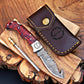 Red Checkered Gut Hook Damascus Knife – Handmade Folding Pocket Knife | Tactical EDC Hunting Knife | Gift for Him with Attitude