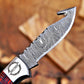 Red Checkered Gut Hook Damascus Knife – Handmade Folding Pocket Knife | Tactical EDC Hunting Knife | Gift for Him with Attitude