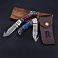 2-Piece Damascus Knife Set – Folding & Gut Hook Knives with Leather Sheath, Personalized Groomsmen Gift for Him