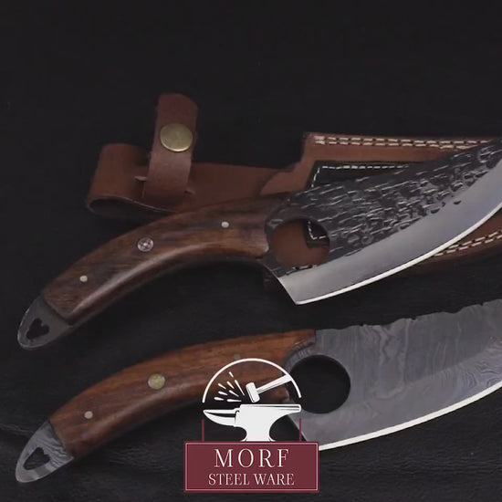 Handmade Japanese Damascus Chief knife Rose Wood Handle, Hand forged Damascus knife Non slip Walnut, Kitchen Skinner Knife, Gift for Dad