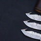 Damascus Folding Knife Set of 3 – Gut Hook Pocket Knives with Leather Sheath, Groomsmen Gift Set, Personalized Hunting Knives, Gift for Him