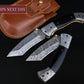 Curved Hand Forged Black Damascus Folding Knife