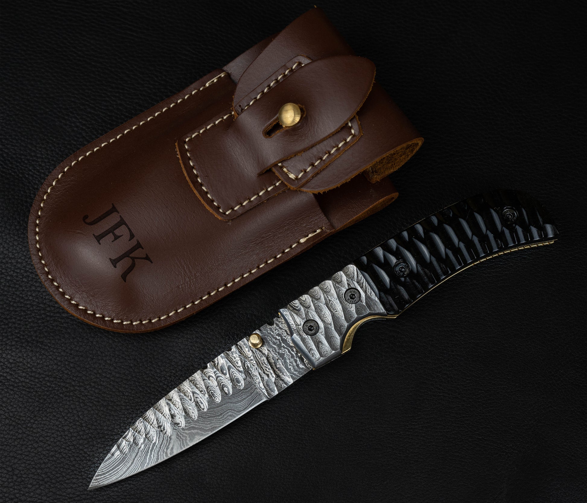 7.5" Hand Forged Black Micarta Damascus Folding Knife
