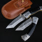 Curved Hand Forged Black Damascus Folding Knife