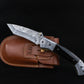 Curved Hand Forged Black Damascus Folding Knife