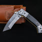 Curved Hand Forged Black Damascus Folding Knife