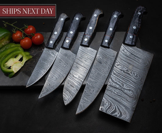 5 Pieces Handmade Damascus Kitchen Knife Chef's Knife Set With Forging Mark Blades And Leather Roll, Personalized Chef Knife ,Kitchen Knives Etsy 