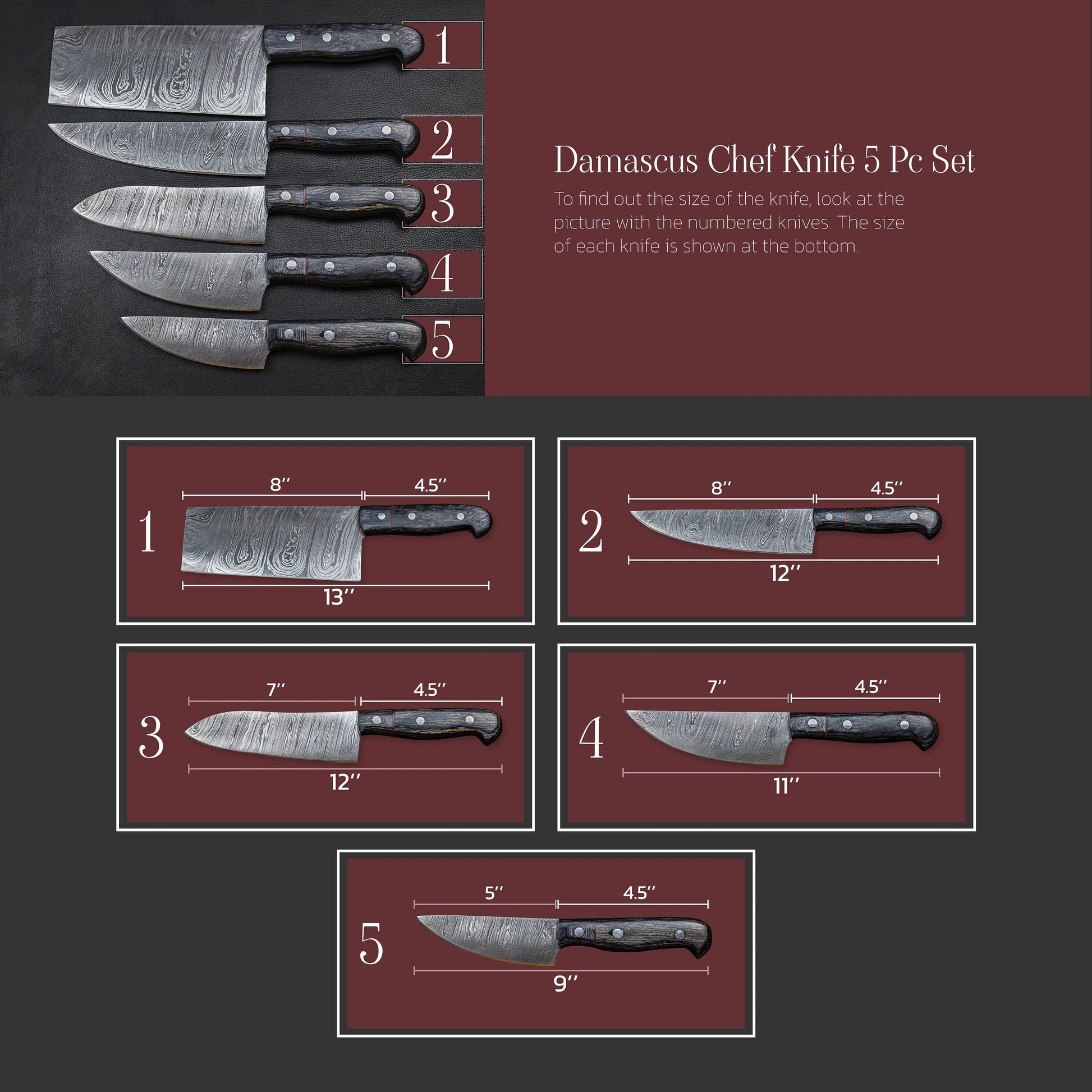 4 Pcs Custom Handmade Chef Knives Set ,BBQ Outdoor Kitchen Knives