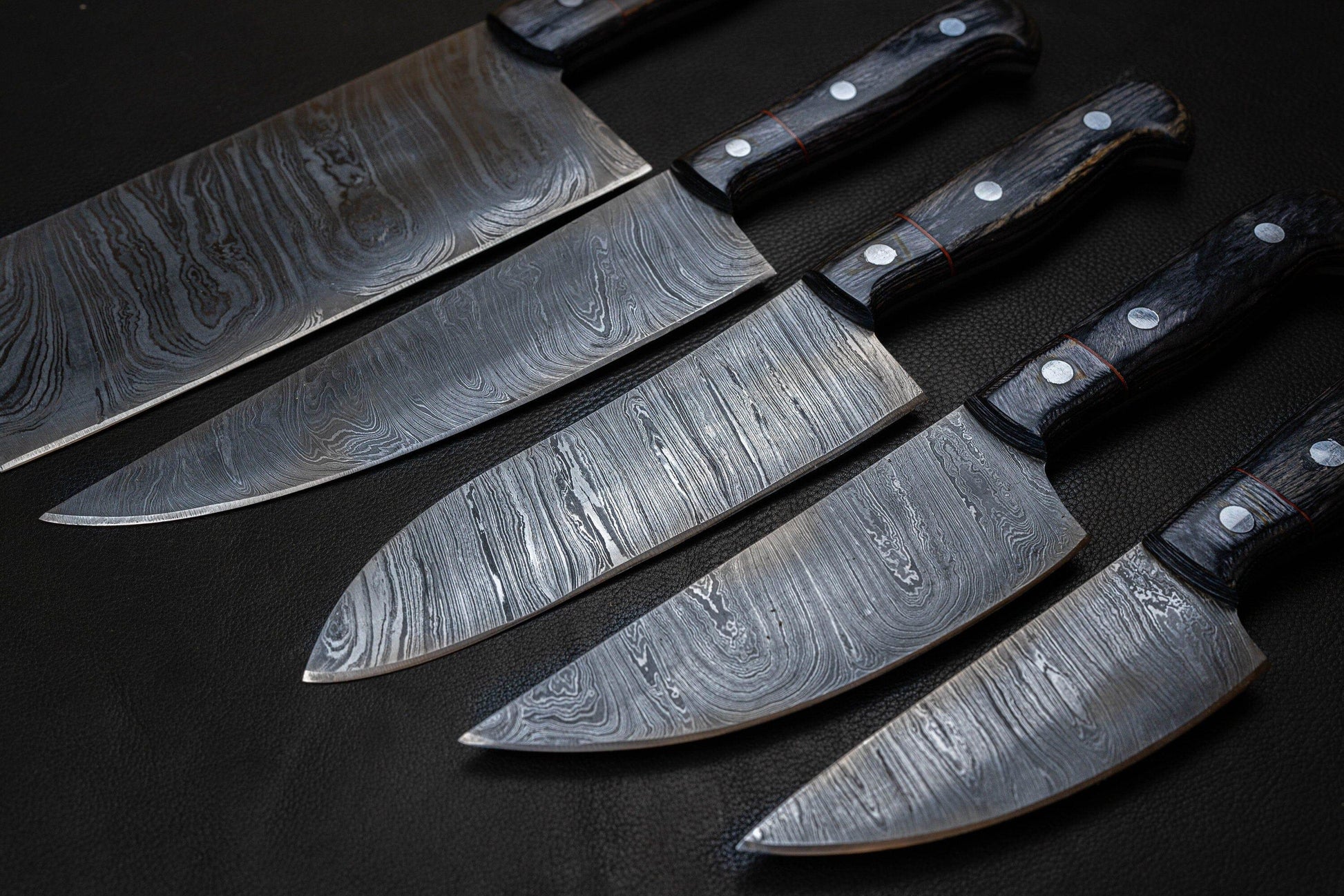 Damascus knife set of 5 pcs with Leather Kit