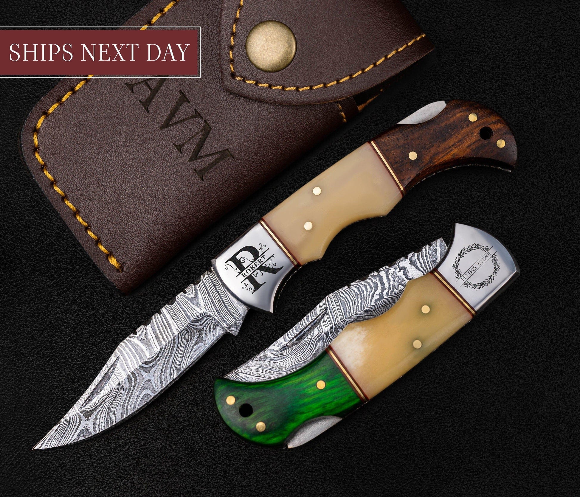 Handmade Damascus Pocket Knife Rose Wood Handle Birthday Gift Folding Knife  Groomsmen Gift Anniversary Wedding Personalized Gift for Men 