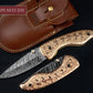 7.5" Hand Forged Engraved Copper Handle Damascus Fold Knife,Hand Made Damascus Pocket Knife, Damascus Steel Hunting knife, Folding Knife 
