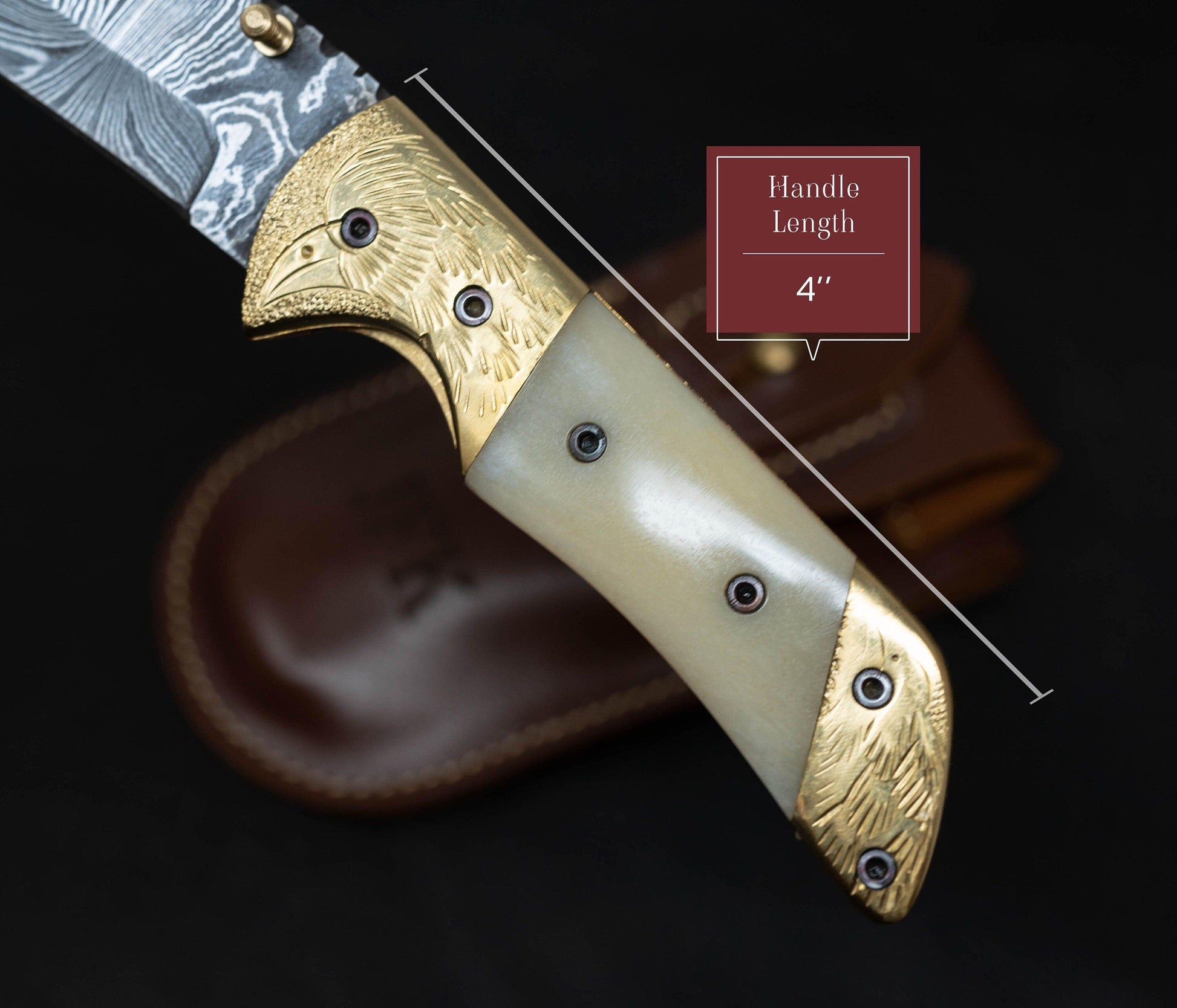 7.1/2'' Hand Forged Real Horn Handle Damascus Fold Knife, White Bone Pocket Knife, Damascus Steel Hunting knife, Hand Forged Damascus Knife Etsy 