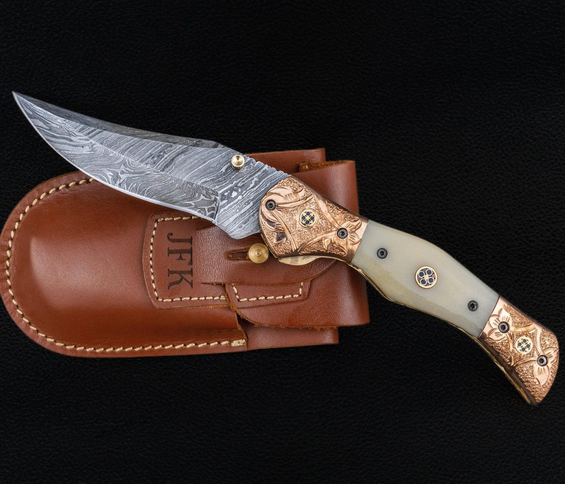 9'' Hand Forged Natural Bone Handle Damascus Fold Knife, Damascus Pocket Knife, Damascus Steel Hunting knife, Hand Forged Damascus Knife Etsy 