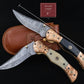 9'' Hand Forged Natural Bone Handle Damascus Fold Knife, Damascus Pocket Knife, Damascus Steel Hunting knife, Hand Forged Damascus Knife Etsy 