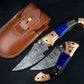 9'' Hand Forged Real Horn Handle Damascus Fold Knife