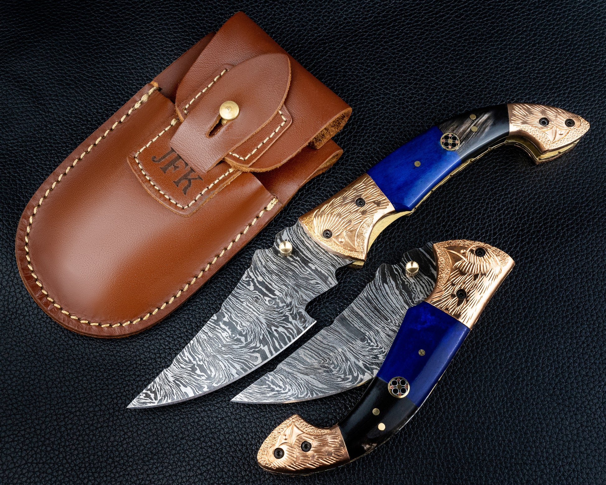 9'' Hand Forged Real Horn Handle Damascus Fold Knife