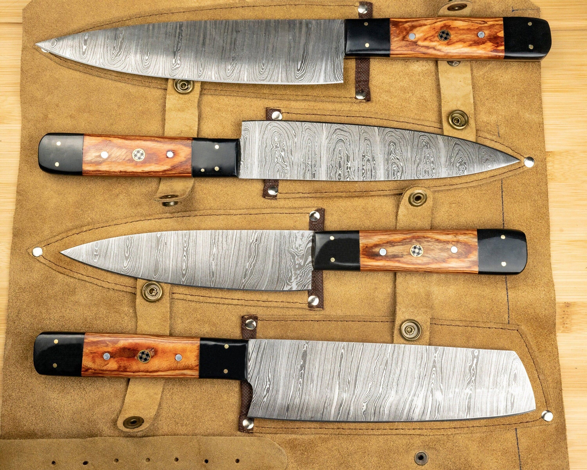 Handmade Damascus Chef Knife Set, of 5 Pcs Kitchen Knives, Mothers Day Gift  