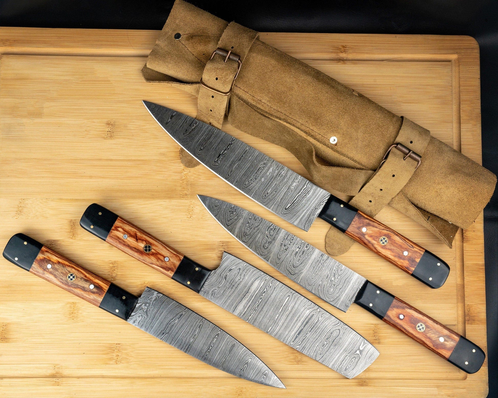 Handmade Damascus Chef Knife Set, of 5 Pcs Kitchen Knives, Mothers Day Gift  