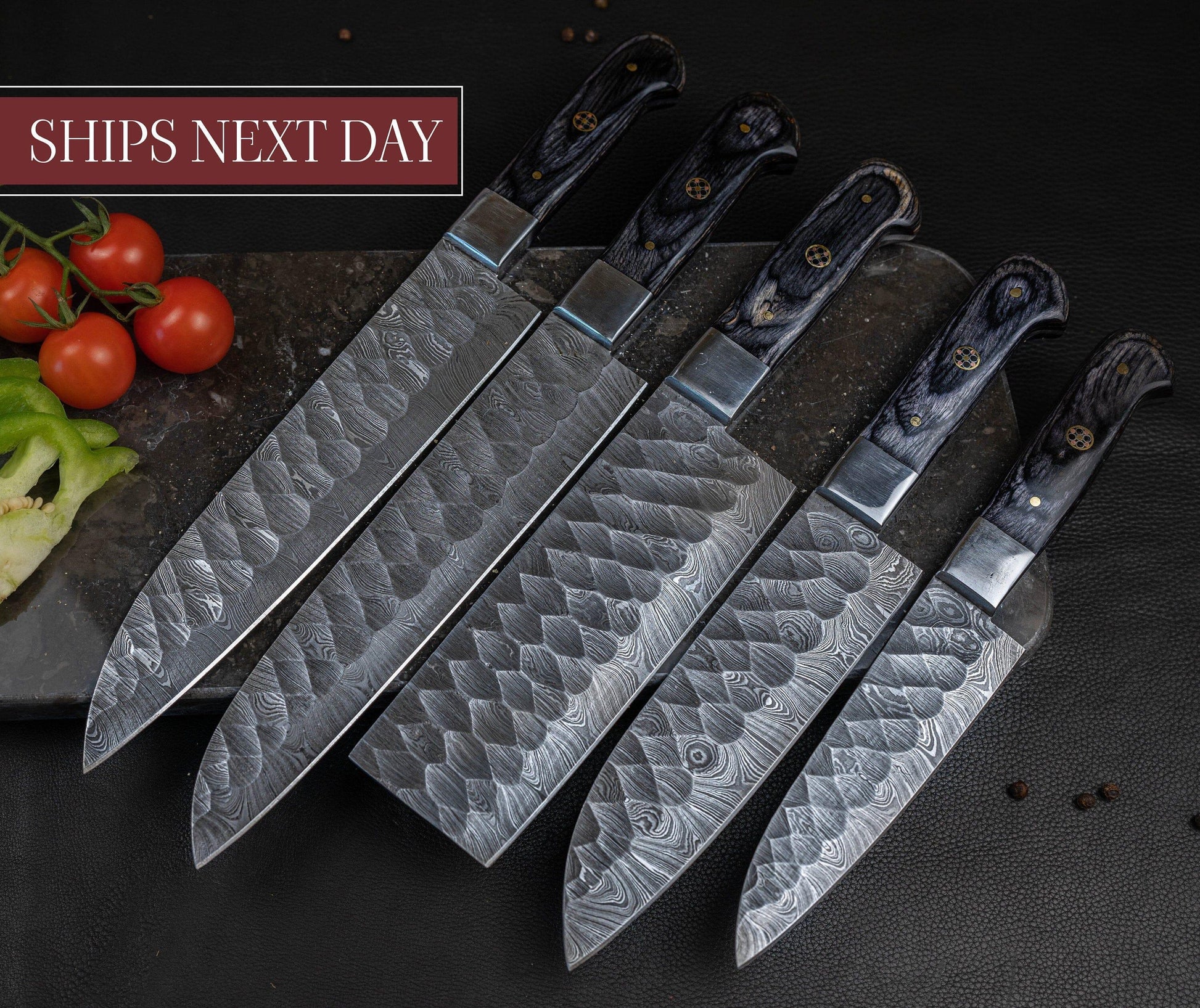Damascus Chef Knife 5 Pc Set - Best Gift - Damascus Kitchen Knives Set with High Quality Steel Perfect Gift for loved ones Free Leather Roll Etsy 