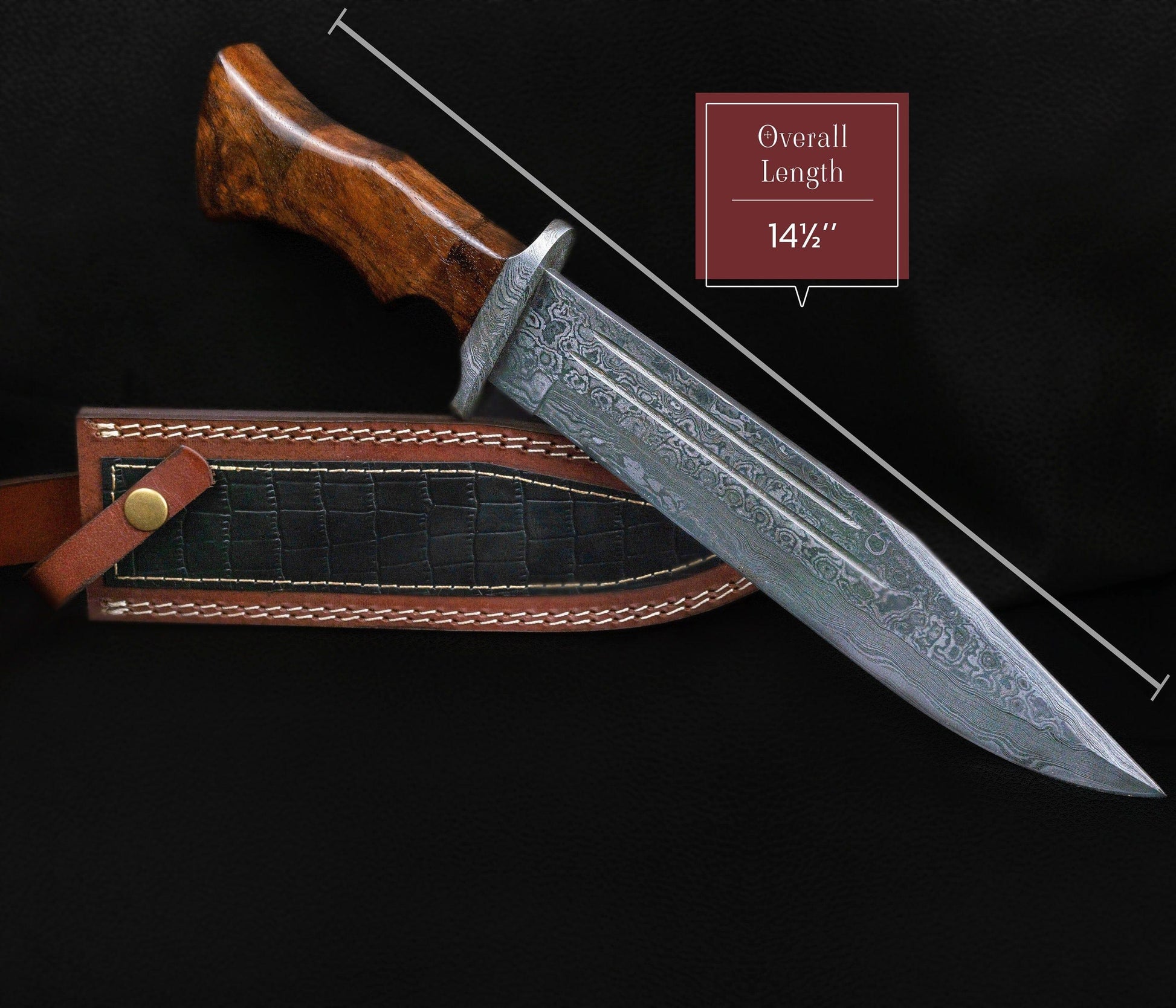 Custom Handmade Damascus Steel Hunting Bowie Knife