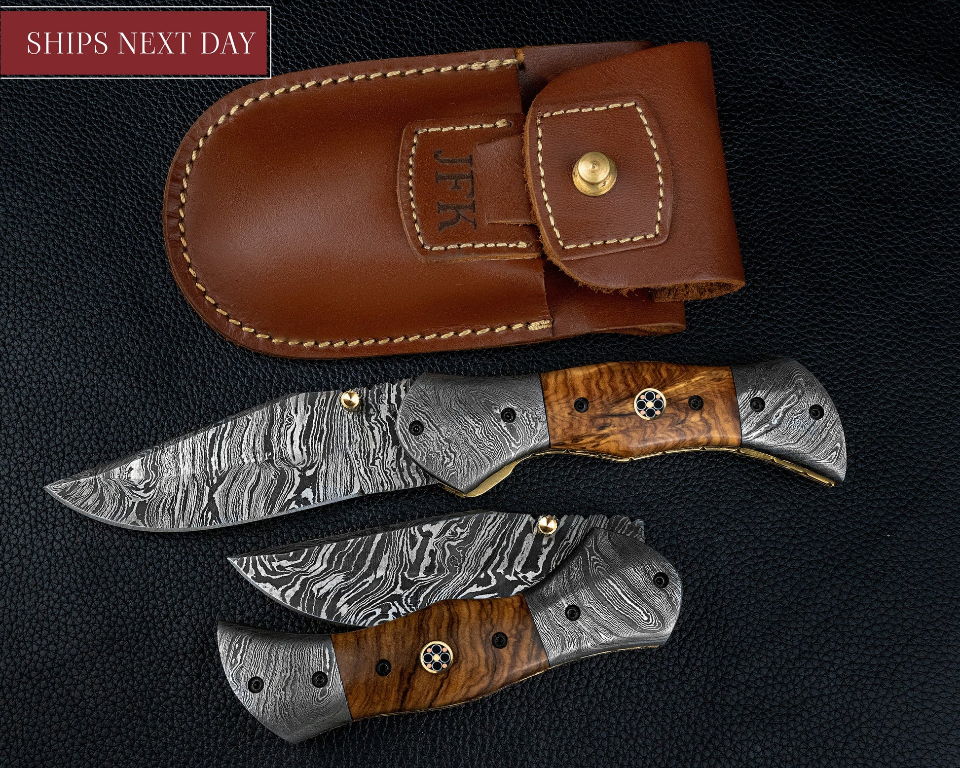 Handmade Damascus Pocket Knife Rose Wood Handle Birthday Gift