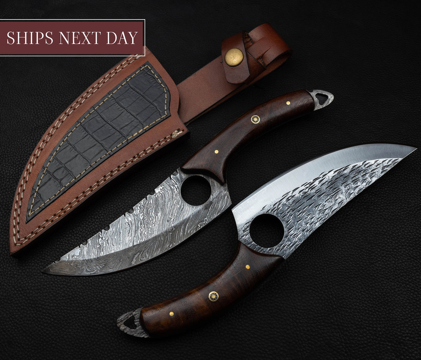 Handmade Japanese Damascus Chief knife Rose Wood Handle, Hand forged Damascus knife Non slip Walnut, Kitchen Skinner Knife, Gift for Dad