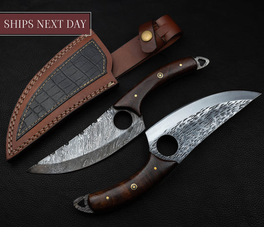 Handmade Japanese Damascus Chief knife Rose Wood Handle, Hand forged Damascus knife Non slip Walnut, Kitchen Skinner Knife, Gift for Dad