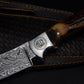 Hunting Damascus Steel Knife, Stag Horn Fixed Blade Full Tang Handmade Engravable Bolsters Gift for Him Groomsmen Gift Free Leather Sheath
