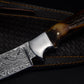 Hunting Damascus Steel Knife, Stag Horn Fixed Blade Full Tang Handmade Engravable Bolsters Gift for Him Groomsmen Gift Free Leather Sheath
