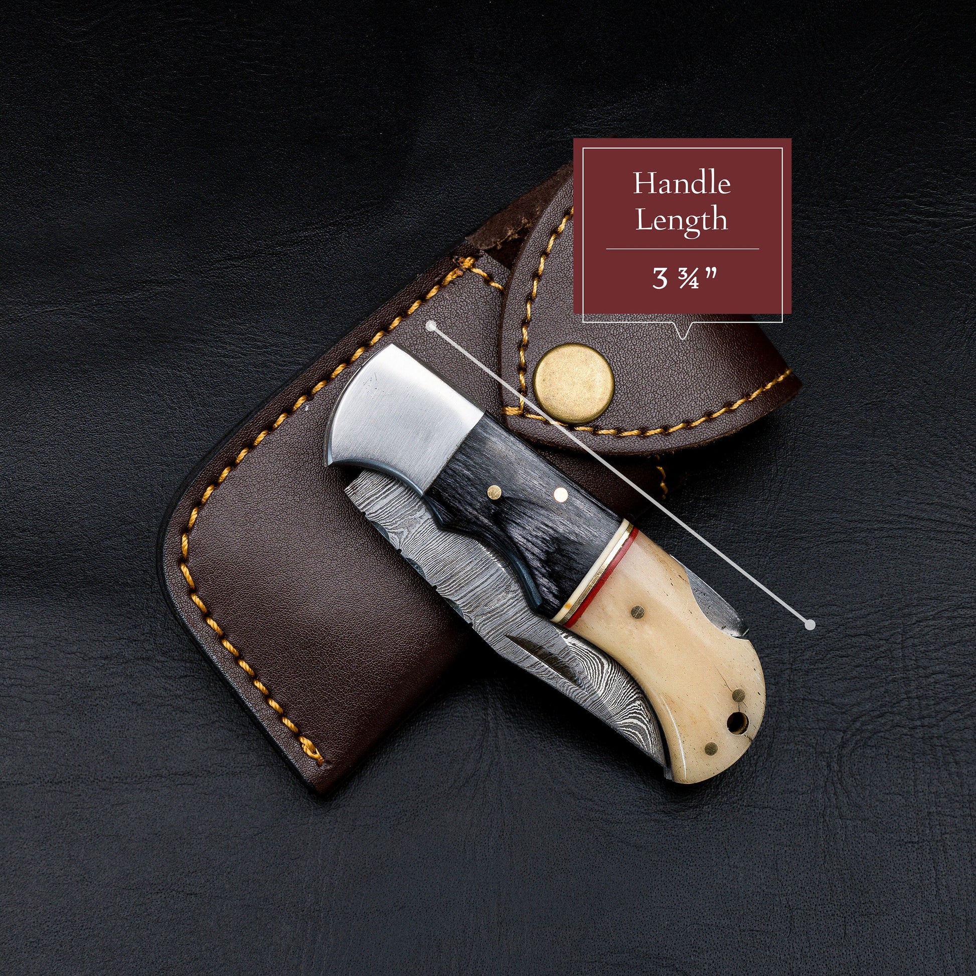 Black Wood Bone Handle Camping Damascus Steel Blade Pocket Knife - Authentic 6.5" Folding Knife Groomsmen Gift for Men Custom Handmade Knife