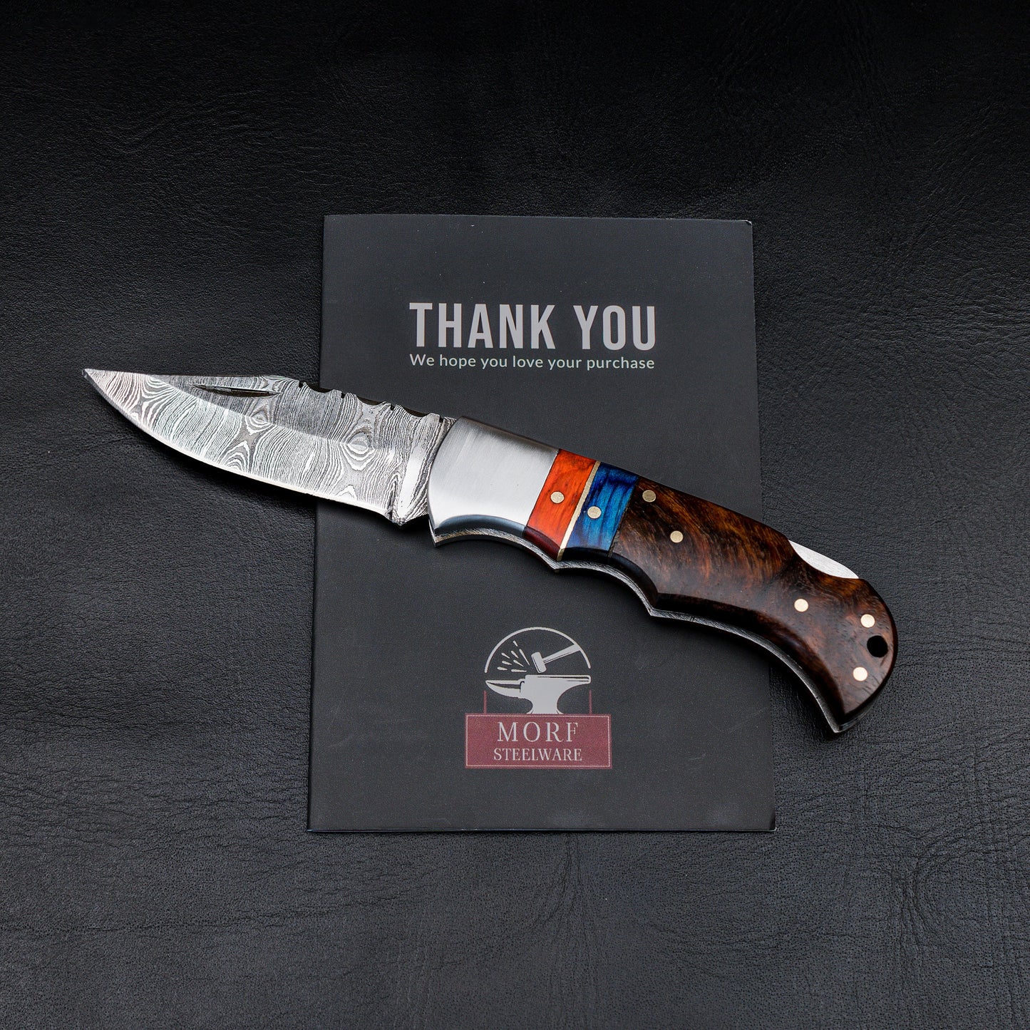 Groomsmen Gifts Damascus Pocket Knife 6.5" Folding Blade Custom Personalized Knives Hunting Men Anniversary Wedding Gift for Him
