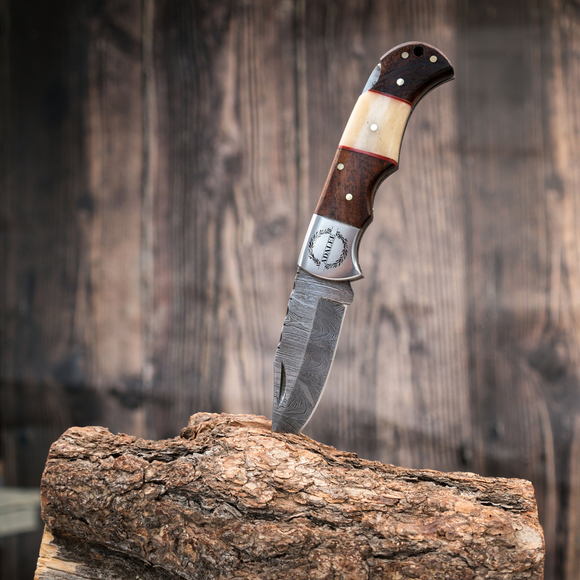 Handmade Damascus Pocket Knife Rose-Wood Handle Birthday Gift Folding Knife Groomsmen Gift Anniversary Wedding Personalized Gift for Men