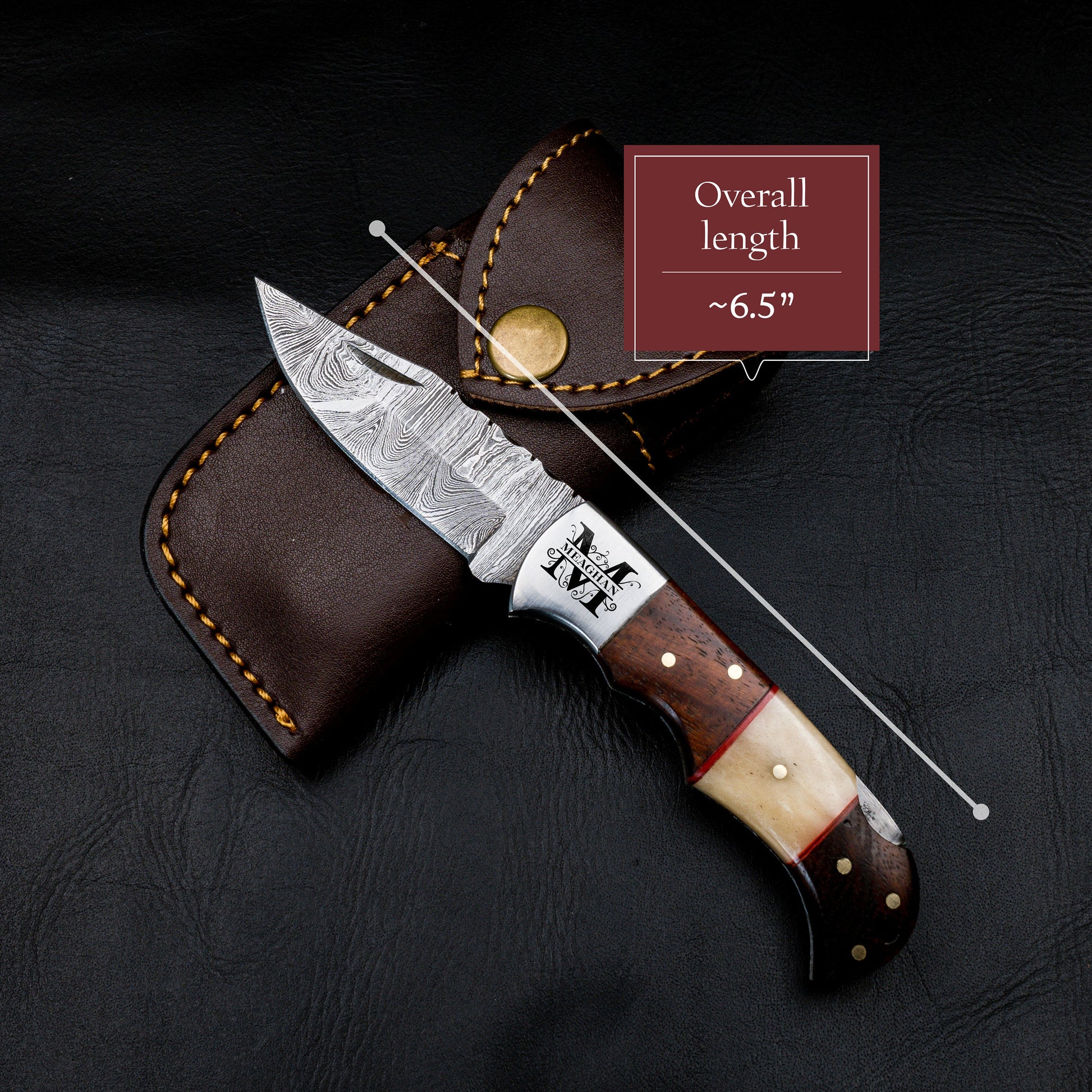 Handmade Damascus Pocket Knife Rose-Wood Handle Birthday Gift Folding Knife Groomsmen Gift Anniversary Wedding Personalized Gift for Men