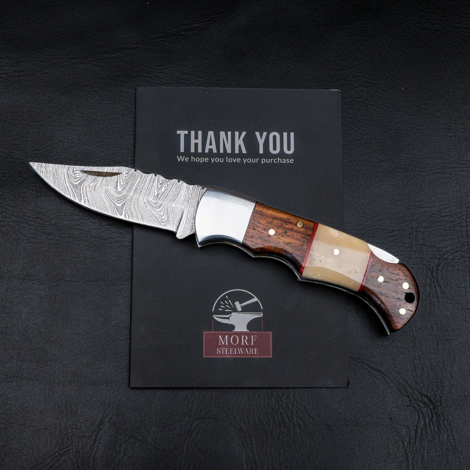 Handmade Damascus Pocket Knife Rose-Wood Handle Birthday Gift Folding Knife Groomsmen Gift Anniversary Wedding Personalized Gift for Men