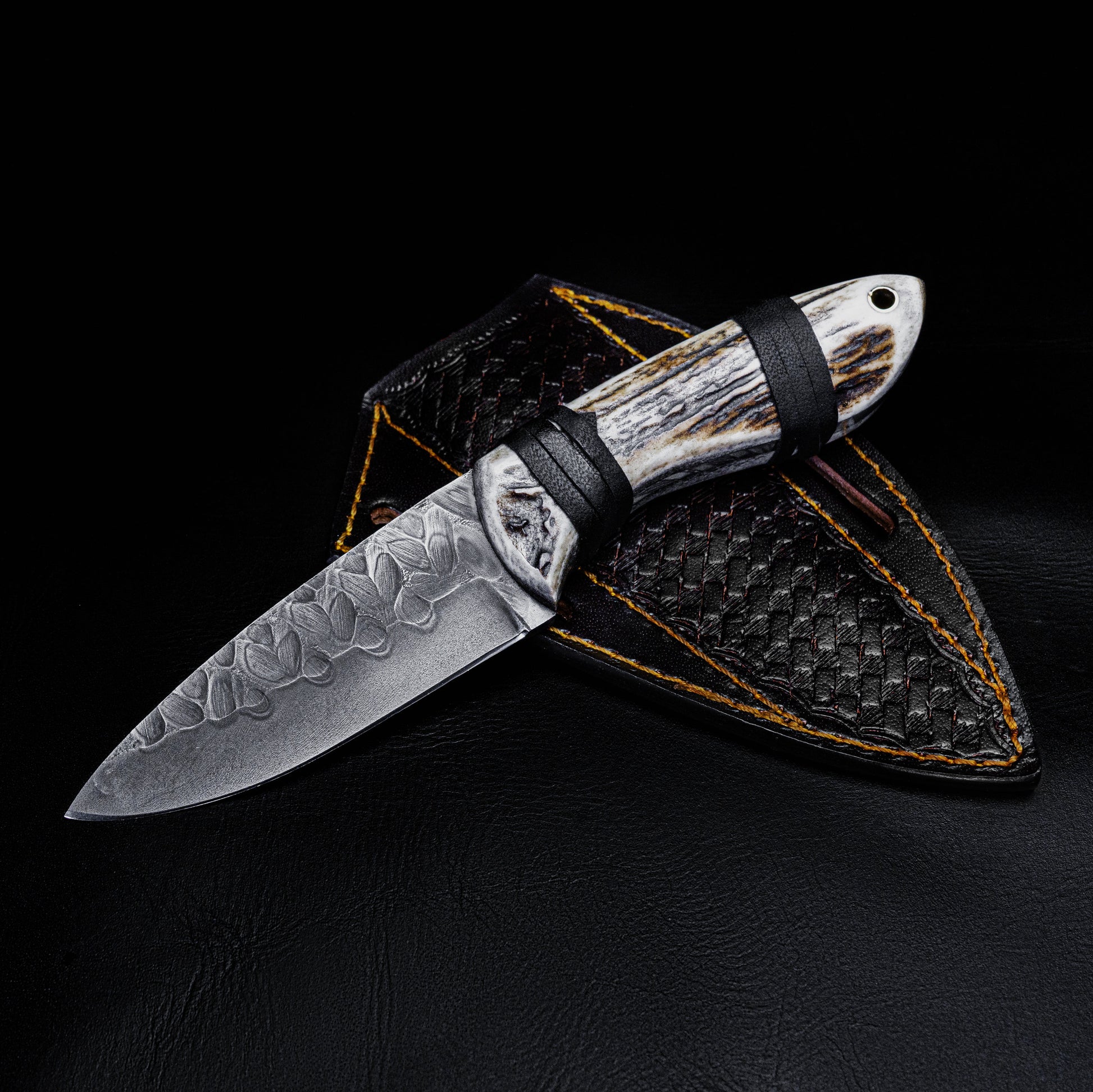 High Carbon Steel Blade Bowie Knife Stag Horn Handle Leather Wrap with Sheath Handmade Hunting Gift Idea for Dad Groomsmen Gift for him