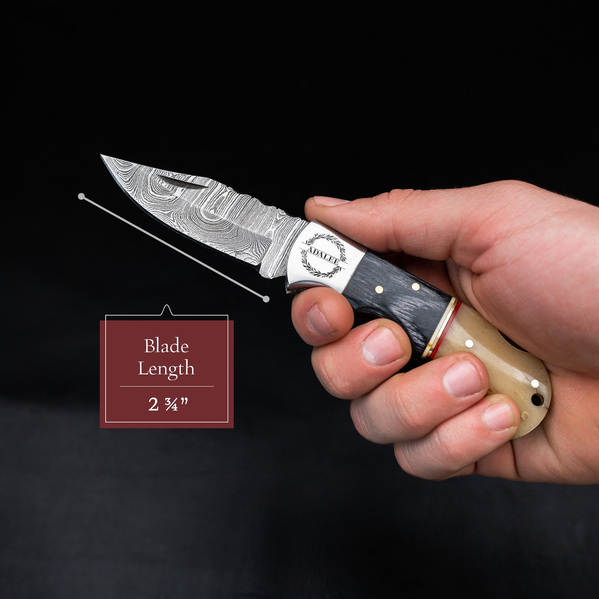 Black Wood Bone Handle Camping Damascus Steel Blade Pocket Knife - Authentic 6.5" Folding Knife Groomsmen Gift for Men Custom Handmade Knife