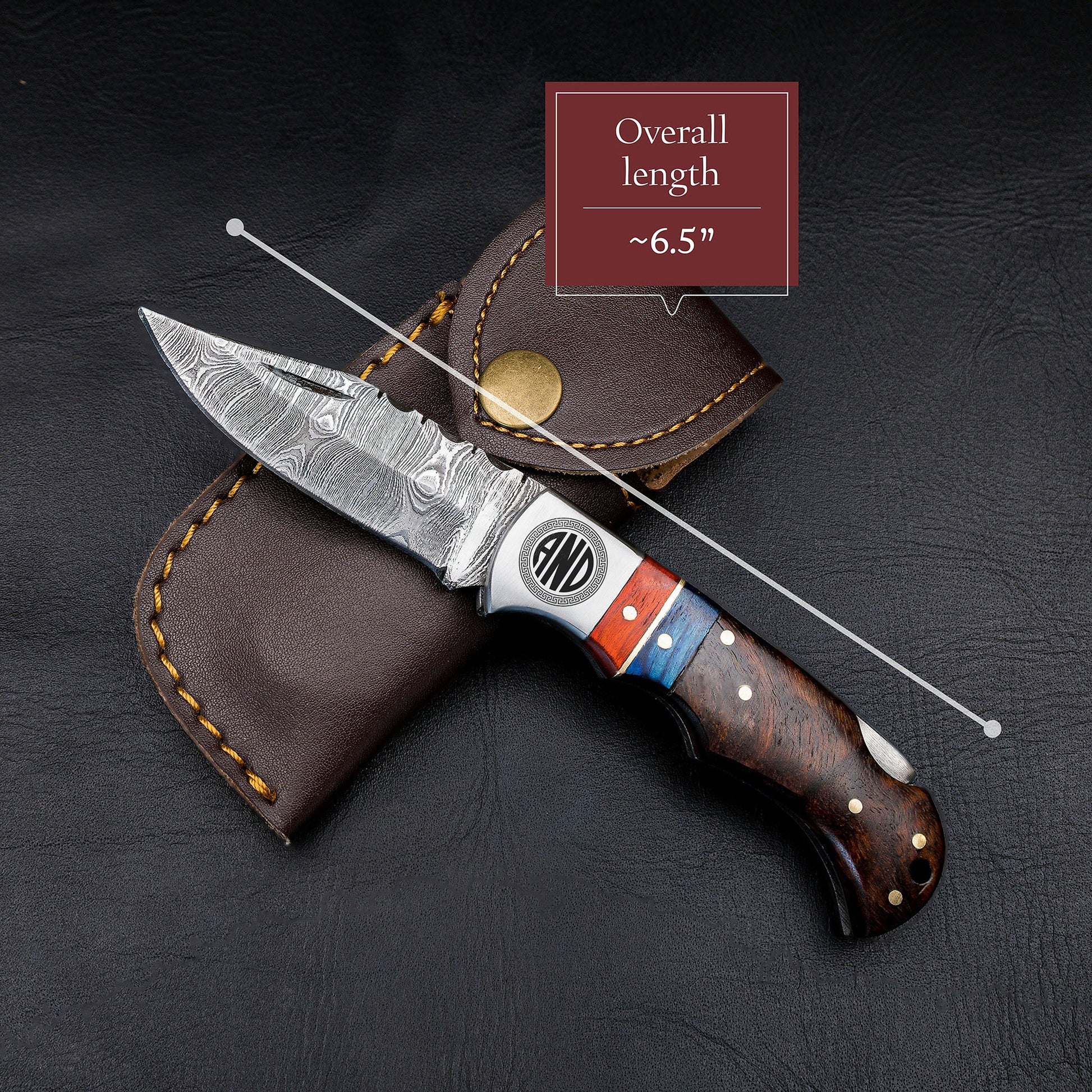Groomsmen Gifts Damascus Pocket Knife 6.5" Folding Blade Custom Personalized Knives Hunting Men Anniversary Wedding Gift for Him