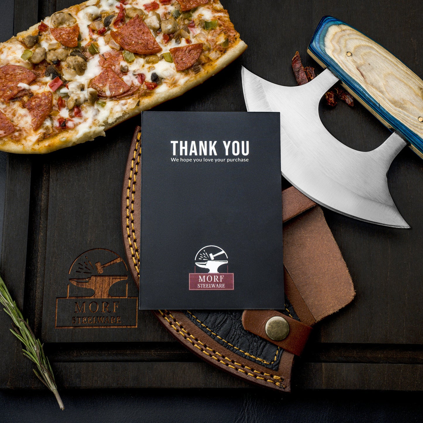 Ulu Knife/Pizza Cutter High Carbon Steel Knife Indoor/Outdoor Camping Kitchen Cutlery Custom Blade for Chef Handmade Gift for Him/Her