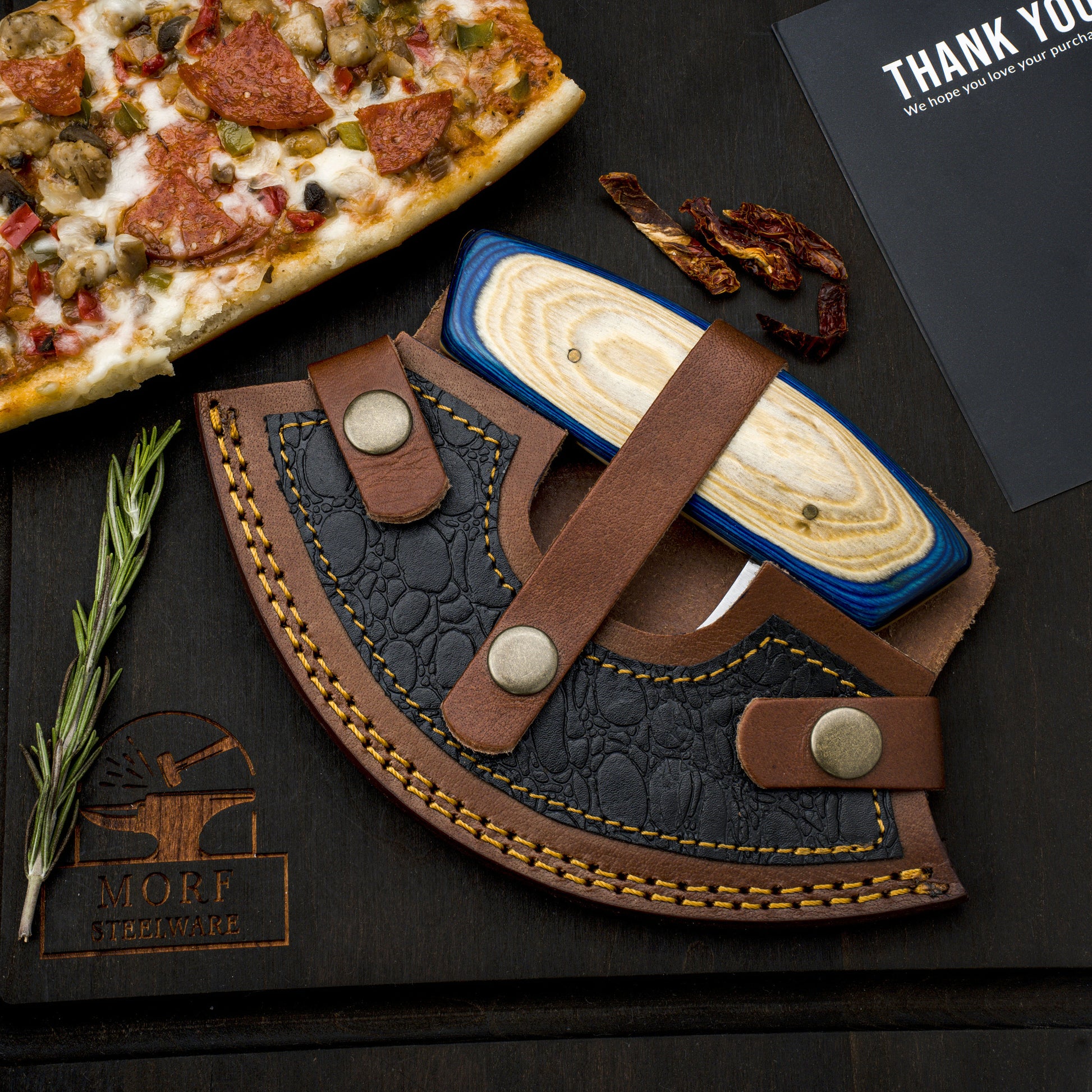 Ulu Knife/Pizza Cutter High Carbon Steel Knife Indoor/Outdoor Camping Kitchen Cutlery Custom Blade for Chef Handmade Gift for Him/Her
