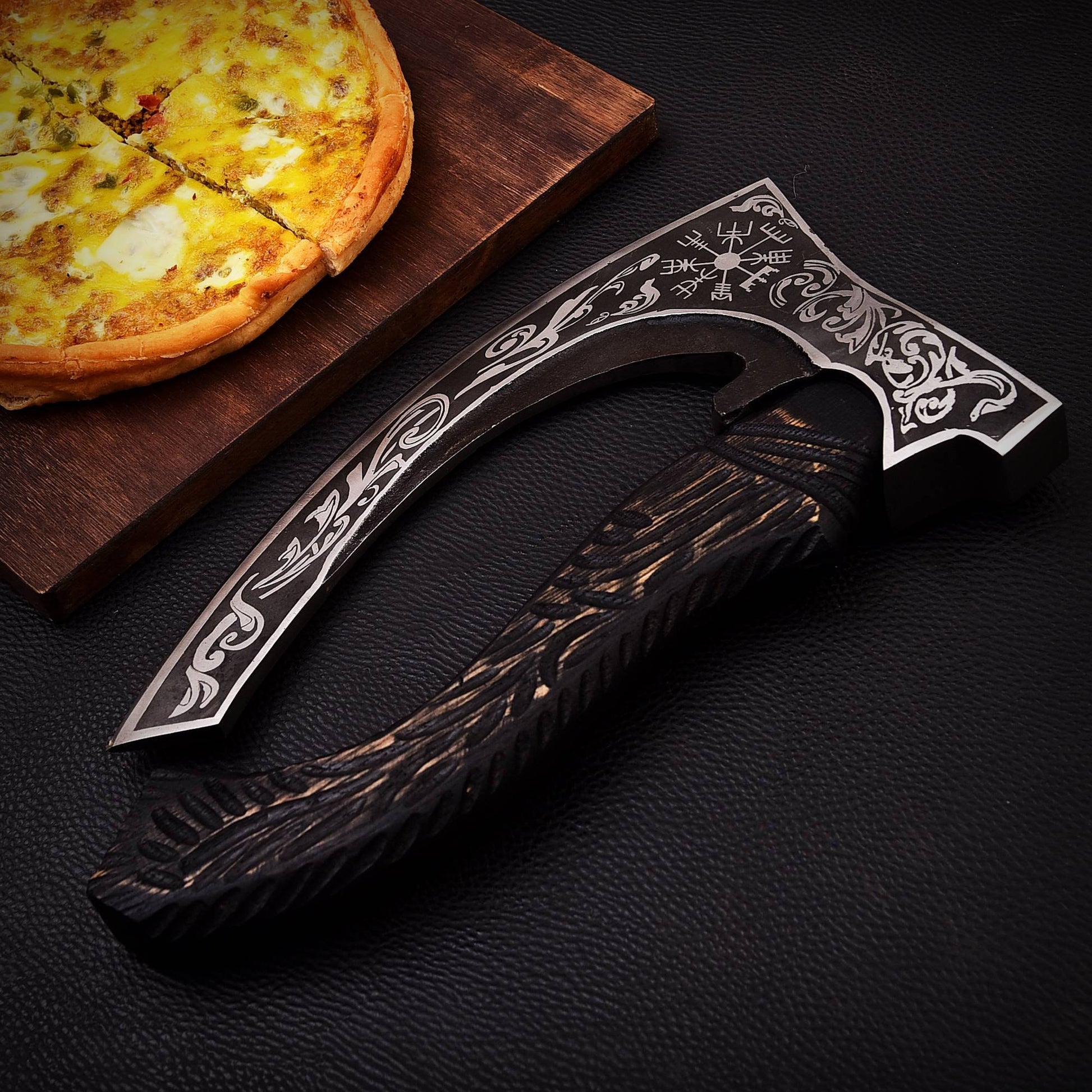 Pizza Cutter Axe Unique Viking Style Black Wood Handle for Camping or Kitchen, Pizza Chef Gift, Gift for Him, Gift for Her, Anniversary Gift