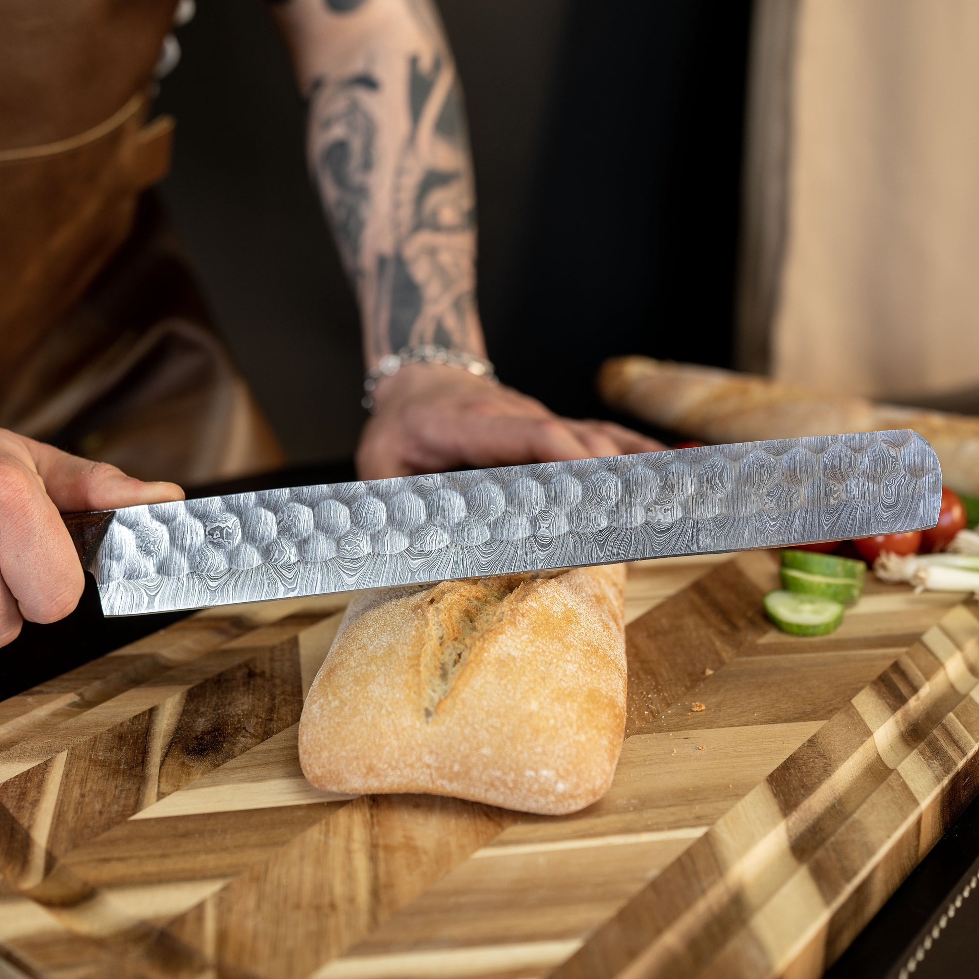 17 Long Damascus Steel Bread Slicer – MORF STEEL