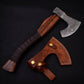 Hand Forged Small Handy Size Camping Axes, Damascus Steel Wood Handle Leather Wrapped Gift for Camper, Gift for Dad, Free Leather Sheath