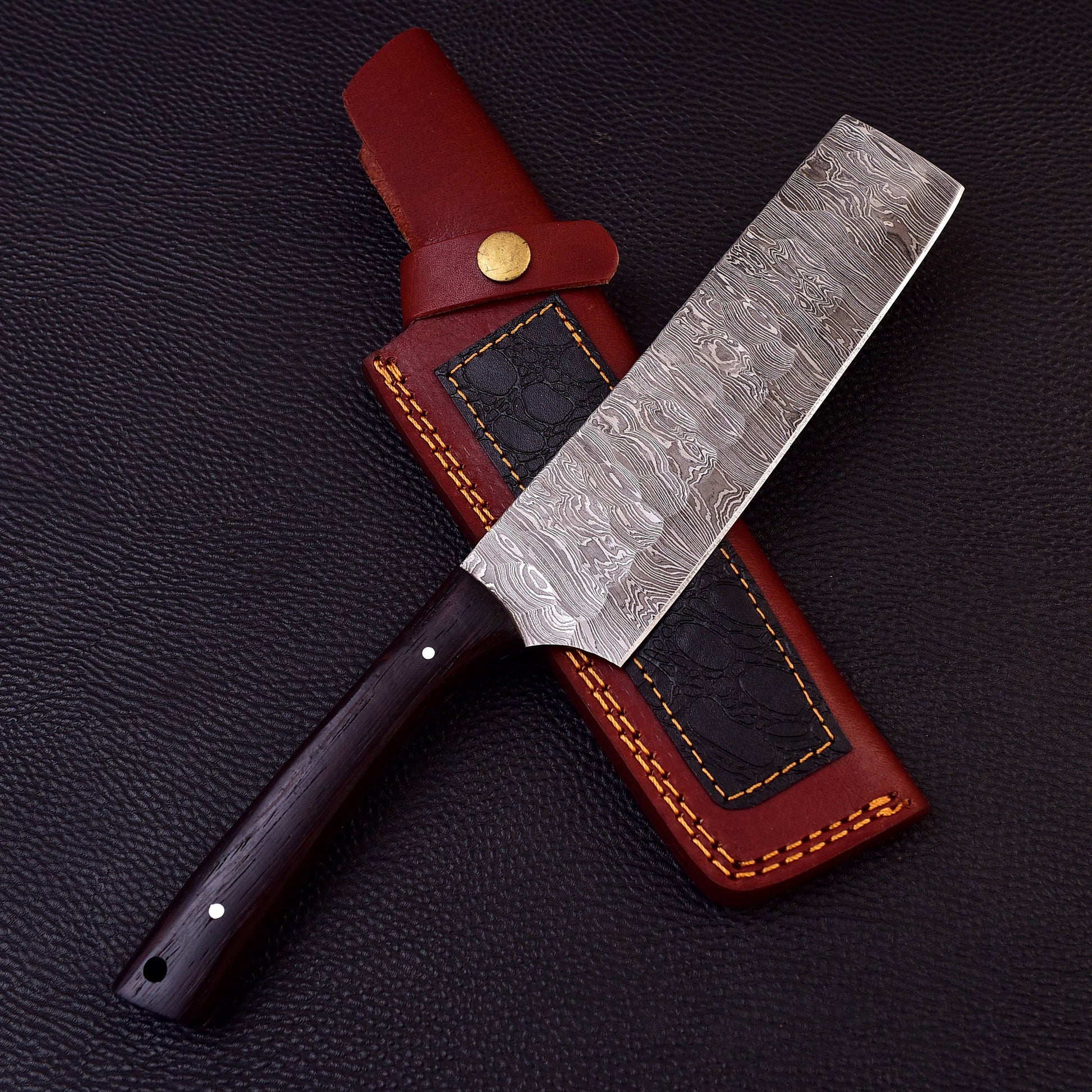 12" Damascus Steel Kitchen Cleaver - Indoor/Outdoor BBQ Cooking Chopper Solid Full Tang Rose Wood Handle Handmade Butcher Blade Gift for Him