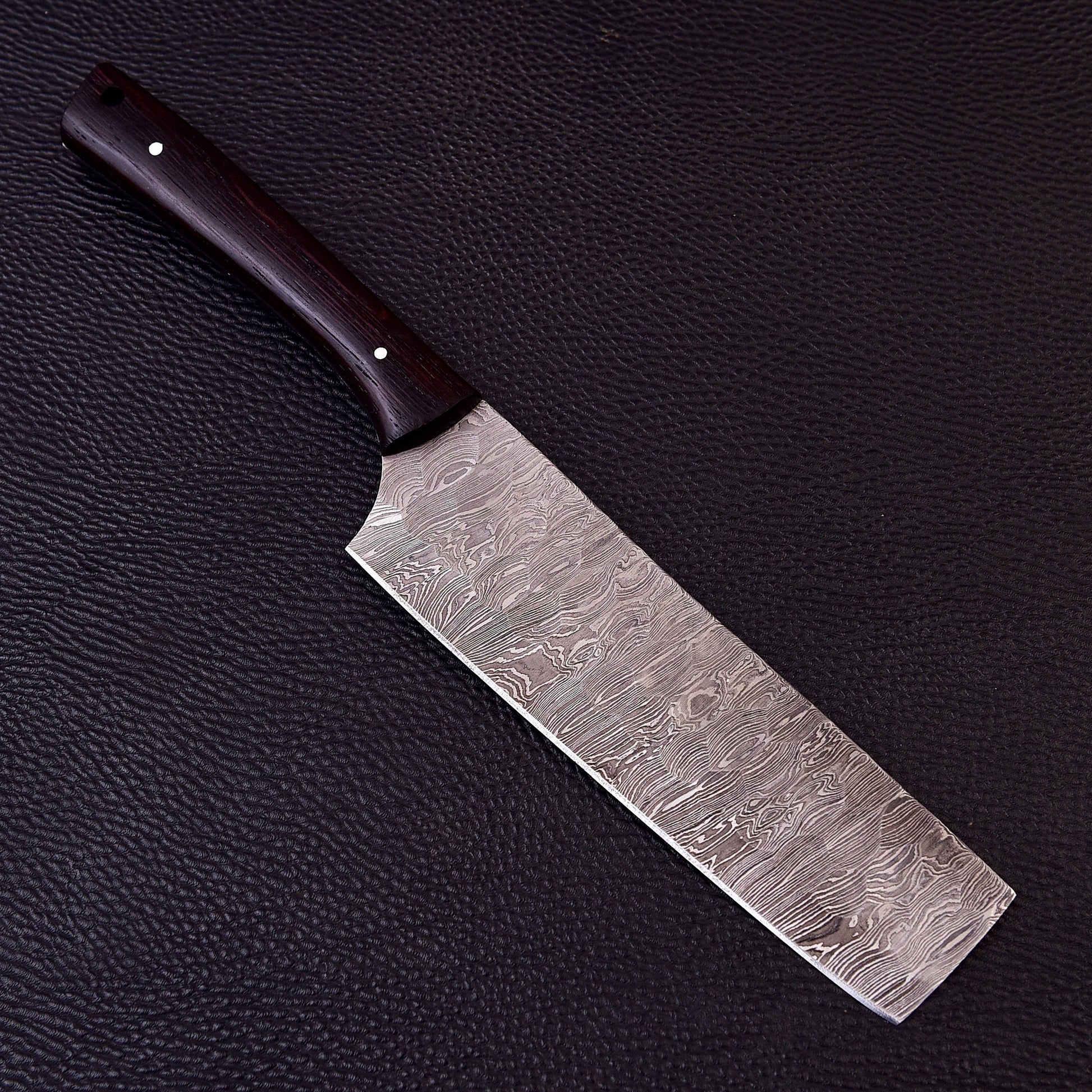 12" Damascus Steel Kitchen Cleaver - Indoor/Outdoor BBQ Cooking Chopper Solid Full Tang Rose Wood Handle Handmade Butcher Blade Gift for Him