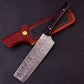 12" Damascus Steel Kitchen Cleaver - Indoor/Outdoor BBQ Cooking Chopper Solid Full Tang Rose Wood Handle Handmade Butcher Blade Gift for Him